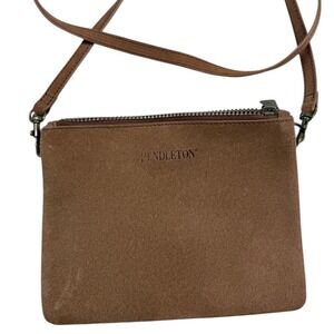 Pendleton VTG Suede Crossbody Bag Brown Leather Strap Zip‎ Closure